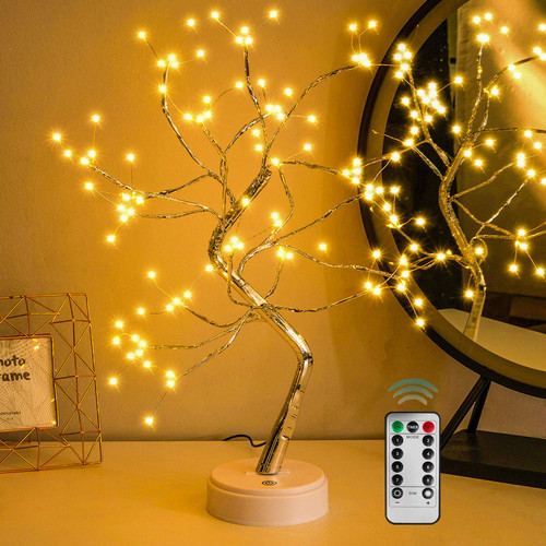 20'' 108 LED Fairy Sparkly Tree Lights with Remote Control, USB&3 AA Powered 8 Modes, DIY Bonsai Artificial Tree Night Lights, Fairy Spirit Tree Light for Bedrooms Desktop Christmas Party (Warm White)