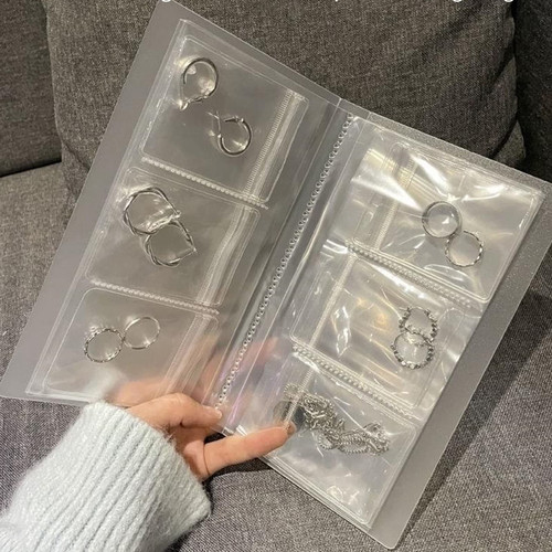 Jewelry Organize Book Jewelry Travel Organizer Earring Holder Organizer Transparent Jewelry Storage Book with 50 Pockets for Ring Earring Display, (84 Grids + 50Pcs Jewelry Storage Bag)