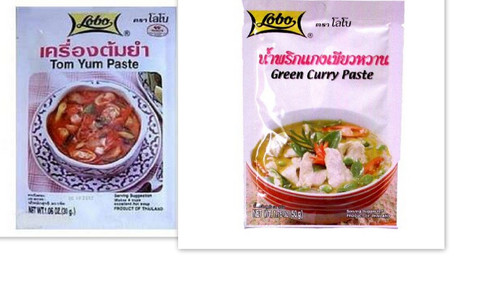 Lobo Curry Paste Variety Bundle, 1.06-1.76 oz packet (Pack of 6) includes 3-Packet Green Curry Paste + 3-Packet Tom Yum Paste