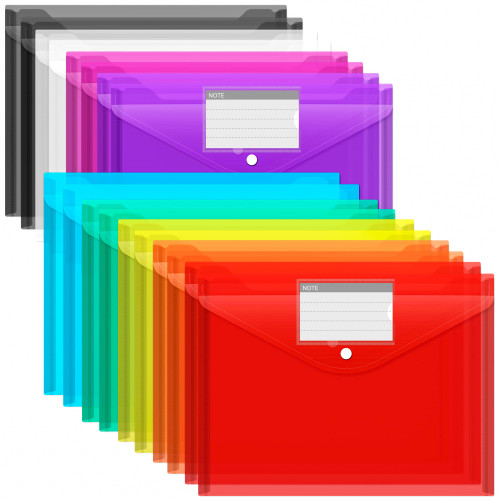 Plastic Envelopes Poly Envelopes, Clear Document Folders Plastic File Folders US Letter A4 Size File Envelopes, Waterproof Envelope Folders with Closure (Lable Pocket)