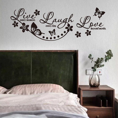 Wallpark Creative Butterflies Flowers with English Letters Removable Wall Sticker Decal, Living Room Bedroom Home Decoration Adhesive DIY Art Wall Mural
