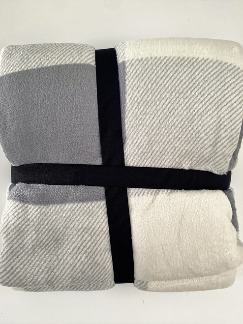 Berkshire Blanket LusterSoft Velvetloft Throw Grey and White Plaid