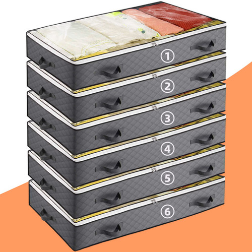 KONIGEEHRE 6 Pack Underbed Storage Bags, Foldable Under Bed Container Bins Organizer for Clothes, Linen, Blanket, Sweater, Duvet, Shoes with Clear Window and 4 Handles, 40x20x6 in KONIGEEHRE 6 Pack Underbed Storage Bags, Foldable Under Bed Container Bins Organizer for Clothes, Linen, Blanket, Sweater, Duvet, Shoes with Clear Window and 4 Handles, 40x20x6 in