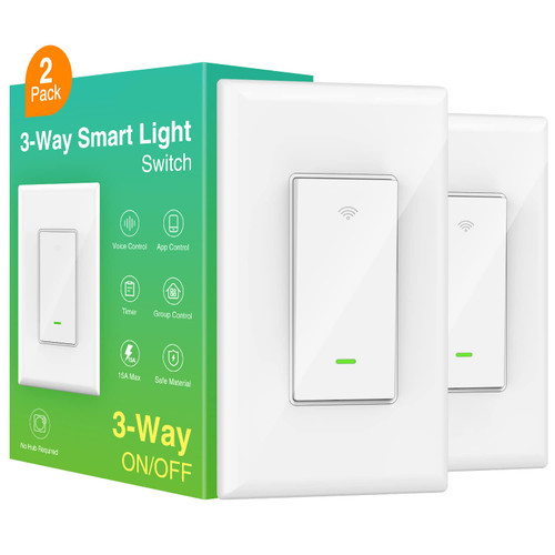 GHome Smart Switch, 3 Way Light Wi-Fi Switch Compatible with Alexa and Google Home, 2.4GHz Schedule Timer, Neutral Wire Required, 3-Way Installation and No Hub Required, FCC Listed (2-Pack),White