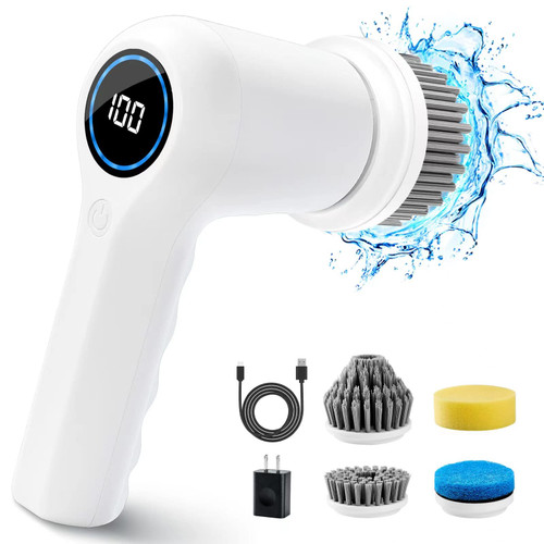 ADDPLUS Super Electric Spin Scrubber, Rechargeable Bathroom Scrubber & Cordless Shower Scrubber for Cleaning Tub/Tile/Sink/Floor/Window?Power Scrubber with 4 Replaceable Cleaning Brush Heads ADDPLUS Super Electric Spin Scrubber, Rechargeable Bathroom Scrubber & Cordless Shower Scrubber for Cleaning Tub/Tile/Sink/Floor/Window?Power Scrubber with 4 Replaceable Cleaning Brush Heads