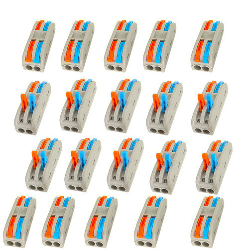YVSPTIK Lever Wire Nuts, 20 Pack 2 Conductor Compact Splicing Wire Connectors with Colored Levers, 2 Circuit Inline Splices, 28-12 AWG[SPL 2-2]