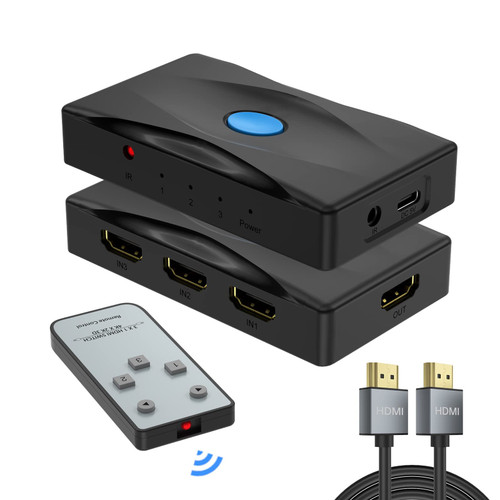 HDMI Switch 4K 60Hz + 5FT HDMI Cable, Yinker 3 in 1 Out HDMI 2.0 Switch 3 Port HDMI Switcher Selector Box with IR Remote HDCP 2.2 HDR