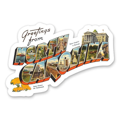 Squiddy Greetings from North Carolina - Vinyl Sticker Decal for Phone, Laptop, Water Bottle (4" Wide)