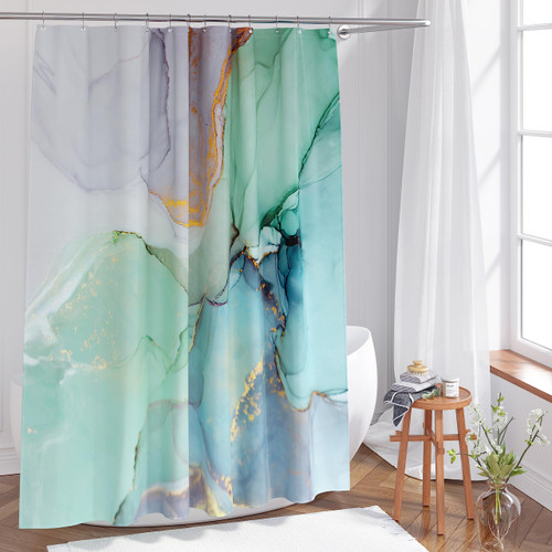 BTTN Extra Long Shower Curtain - 72 x 84 Inch Long Marble Abstract Fabric Shower Curtain Set with 12 Hooks, Tall Watercolor Art Modern Aesthetic Polyester Cloth Shower Curtains for Bathroom - Green BTTN Extra Long Shower Curtain - 72 x 84 Inch Long Marble Abstract Fabric Shower Curtain Set with 12 Hooks, Tall Watercolor Art Modern Aesthetic Polyester Cloth Shower Curtains for Bathroom - Green