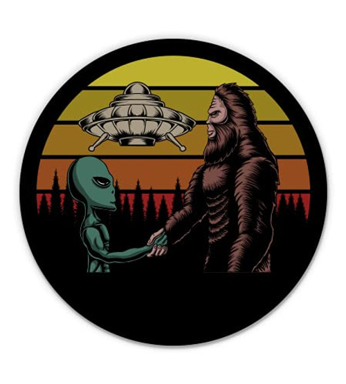 GT Graphics Express Bigfoot and Alien Funny UFO Woods Conspiracy - 3inch Vinyl Sticker - for Car Laptop Water Bottle Phone - Waterproof Decal