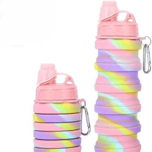 LFRNZS Travel water bottle Collapsible Water Bottle, Food-Grade Silicone sports water bottle, Hiking bottle ?Foldable sports water bottles for Trave, Gym Hiking Camping, Cycling, Surfing (Pink)