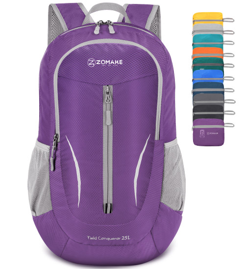 ZOMAKE Ultra Lightweight Packable Backpack 25L - Foldable Hiking Backpacks Water Resistant Small Folding Daypack for Travel(Purple)
