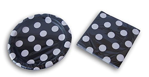 Black and White Polka Dot Party Supply Kit - Beverage Napkins and Dessert Plates