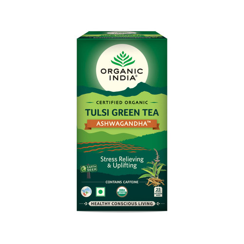 3 X Organic India Tulsi Green Tea Ashwagandha 25 Tea Bags - from India 3 X Organic India Tulsi Green Tea Ashwagandha 25 Tea Bags - from India
