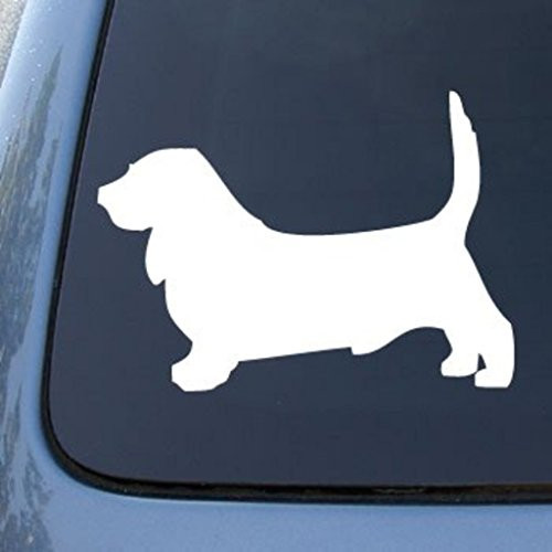 CMI558 Basset Hound Decal | Die Cut Vinyl Car Decal Sticker for Car Window Bumper Truck Laptop Ipad Notebook Computer Skateboard Motorcycle | Premium White Vinyl Decal | 6" X 4.5"