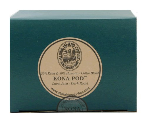 Aloha Island Coffee KONA-POD, Lava Java Dark Roast, Kona & Hawaiian Coffee Blend, 24-Count Coffee Pods