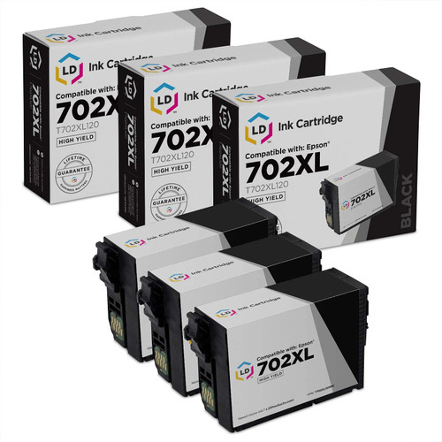 LD Remanufactured Replacements for Epson 702 High Yield T702XL120 702xl Ink Cartridges for Epson Printer Workforce Pro WF-3720, WF3720, WF-3720, WF-3730, WF-3733 (Black, 3-Pack) LD Remanufactured Replacements for Epson 702 High Yield T702XL120 702xl Ink Cartridges for Epson Printer Workforce Pro WF-3720, WF3720, WF-3720, WF-3730, WF-3733 (Black, 3-Pack)