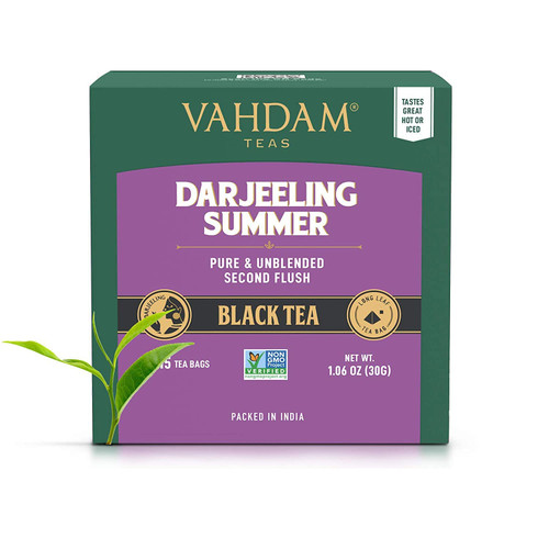 VAHDAM, Darjeeling Black Tea from Himalayas (15 Pyramid Tea Bags) Medium Caffeine, Pure Unblended Darjeeling Tea/Black Tea Bags | High Caffeine Tea, Brew Hot/Iced Tea VAHDAM, Darjeeling Black Tea from Himalayas (15 Pyramid Tea Bags) Medium Caffeine, Pure Unblended Darjeeling Tea/Black Tea Bags | High Caffeine Tea, Brew Hot/Iced Tea