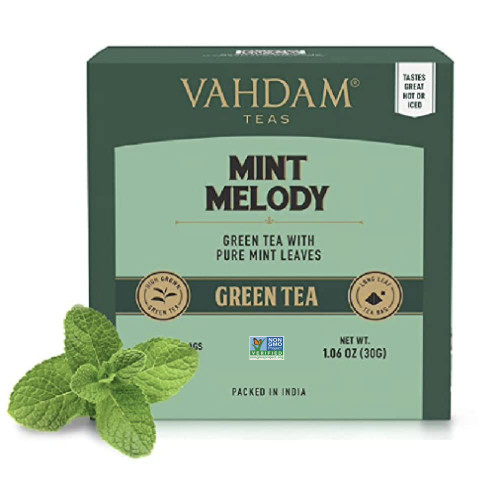 VAHDAM, Mint Green Tea (15 Pyramid Tea Bags) Non-GMO, 100% Natural Spearmint & Peppermint Leaves | Fresh Mint Green Tea Bags, Long Leaf Green Tea Leaves