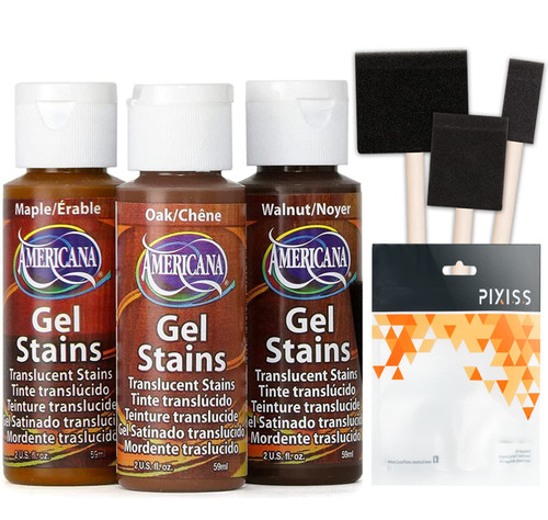 Americana Gel Stain Wood Stain Paint 3-Pack, Wood Tint Colors Walnut, Oak, Maple, 2-Ounce, With Foam Brushes For Gel Stain Paint