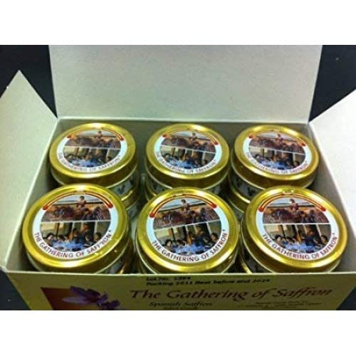 The Gathering of Saffron Brand Saffron, 1 gm X 12 tins Pure Spanish, Imported by Aiva Products With 2D Barcode