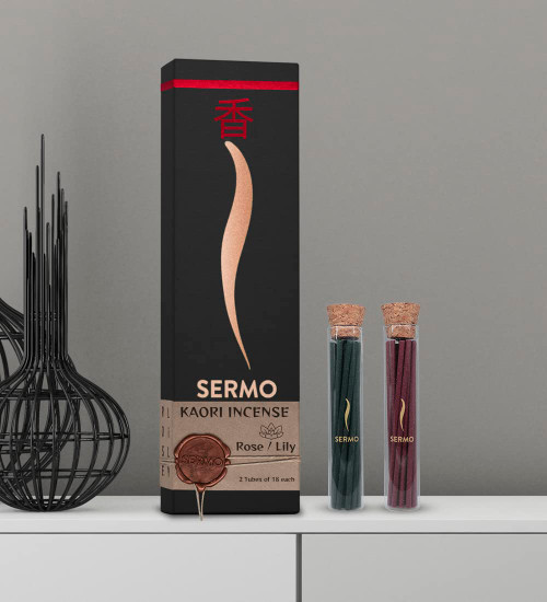 Sermo Kaori Incense 2 Scent Tubes of 18 Each Hand Rolled Low Smoke Perfect for Aromatherapy, Meditation, Relaxation, Positivity, Calming (Rose/Lily)