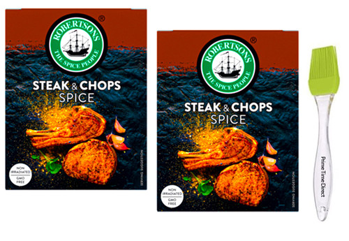 Robertson's Steak and Chops Spice Refill Box 160g (Pack of 2) Bundle with PrimeTime Direct Silicone Basting Brush in a PTD Sealed Bag