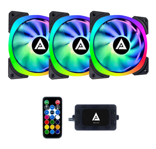 Apevia LP314L-RGB Lunar Pro 140mm Silent Dual-Ring RGB Color Changing LED Fan for Gaming with Remote Control, 32x LEDs & 8X Anti-Vibration Rubber Pads (3-pk)