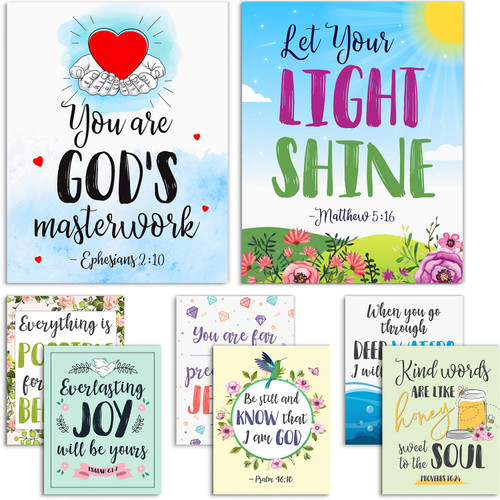 S&O Set of 8 Scripture Wall Art Posters - Inspirational Christian Wall Art - Bible Verses Wall Decor - Christian Wall Decor - Bible Verse Wall Art for Prayer Board - Christian Decorations for Home