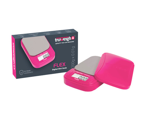 Truweigh Flex Digital Mini Scale 200g x 0.01g - Digital Kitchen Scale - Digital Travel Scale - Portable Food Scale - Meal Prep Weight Scale - Digital Gram Scale (Pink)