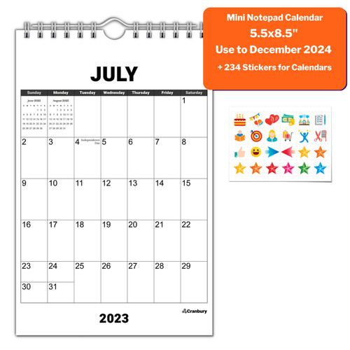 CRANBURY 2023-2024 Mini Wall Calendar - (5.5x8.5", Black), Use Notepad Calendar Now to December 2024, Little Wall Calendar 2024 for Desk or Bulletin Board, Includes Stickers