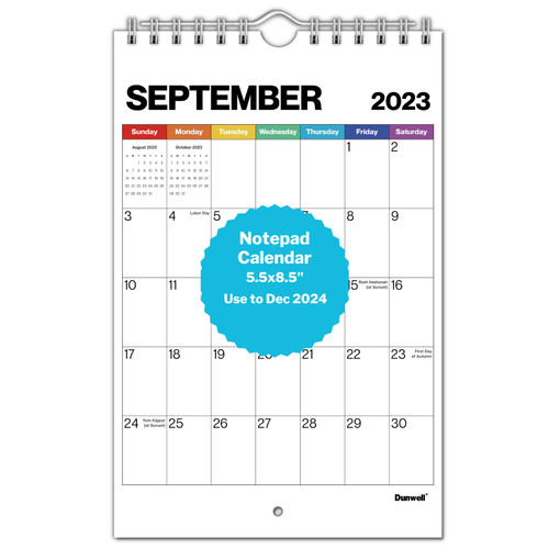 Dunwell Mini Wall Calendar 2023-2024 - (5.5x8.5, Colorful), Use Now to December 2024, Small Notepad Calendar, Little Calendar for Locker, Bulletin Board and Wall