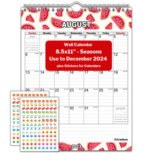 CRANBURY Small Vertical Wall Calendar 2023-2024 - (Seasons), 8.5x11" Hanging Monthly Wall Calendar, Use Now to December 2024, Full Year Calendar 2024, Office Calendar plus Stickers for Calendars