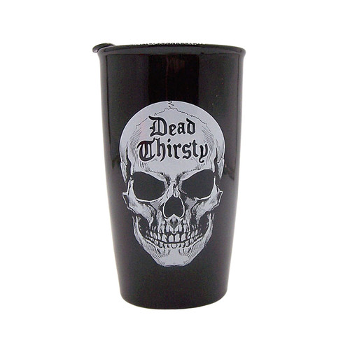 Alchemy Dead Thirsty Travel Mug, Novelty Gothic Mug, On the Go Double Walled Drinkware, 6 Inches