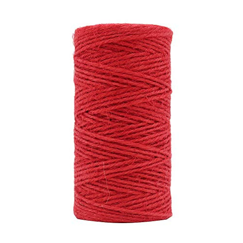 Tenn Well Jute Twine String, 335 Feet 2mm Jute Rope Gift Twine Packing String for Craft Projects, Wrapping, Gardening Applications (Red)