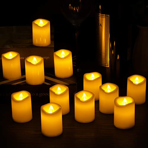 Gold Union,Flameless Flickering Votive Tea Lights Candles Bulk Battery Operated Set of 12,Fake Candles/Flickering Tealights for Garden Wedding,Party,Festival Decorations etc (Batteries Included) Gold Union,Flameless Flickering Votive Tea Lights Candles Bulk Battery Operated Set of 12,Fake Candles/Flickering Tealights for Garden Wedding,Party,Festival Decorations etc (Batteries Included)