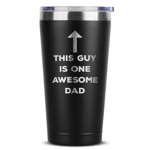 Gifts for Dads - One Awesome Dad, 16 oz Insulated Coffee Tumbler with Lid - Gifts for Fathers Day - Dad Gifts From Daughter - Birthday Gifts for Dad From Son Kids - Dad Coffee Mug - Dad Tumbler Black