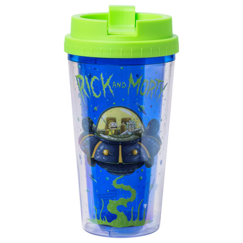 Silver Buffalo Rick and Morty Spaceship Googus Double Wall Plastic Travel Mug, 16-Ounces