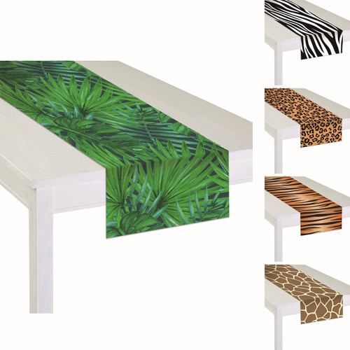 5 Pack Animal Safari Theme Zoo Print Table Runner / Animal Theme Party Supplies / Ideal for Jungle Animal theme Birthday Parties, Baby Showers, Zoo Jungle Safari Party (Assorted Safari Table Runner)