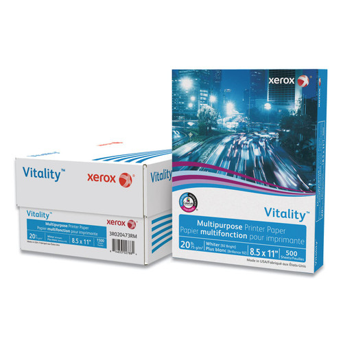 xerox Vitality Multipurpose Print Paper, 92 Bright, 20 lb Bond Weight, 8.5 x 11, White, 500 Sheets/Ream, 3 Reams/Carton