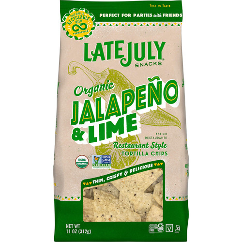 LATE JULY Snacks Restaurant Style Jalapeno & Lime Tortilla Chips, 11 oz. Bag