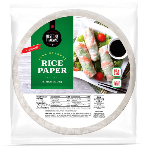 Best of Thailand [Round] White Rice Paper Wraps 1 Pack | Perfect for Fresh Spring Rolls & Dumplings | Non-GMO, Gluten-Free, Vegan & Paleo | Kosher for Passover Kitniyot