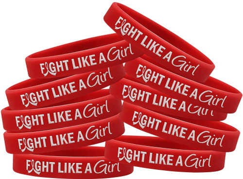 Fight Like a Girl Hybrid Silicone Wristband for Heart Disease, HIV/AIDS, Blood Cancer Awareness - Red (10 Pack) Fight Like a Girl Hybrid Silicone Wristband for Heart Disease, HIV/AIDS, Blood Cancer Awareness - Red (10 Pack)