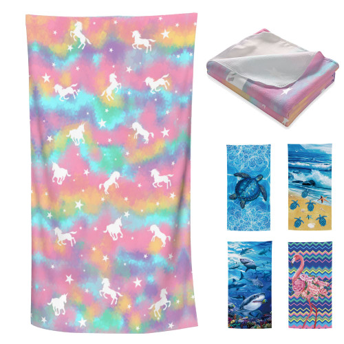 Kzsmoc Unicorn Beach Towel Soft Quick Dry Pool Towels Absorbent Lightweight Microfiber Sand Free Bath Towels for Kids Adults Swimming Sports Beach Outdoors 27.5"X55"