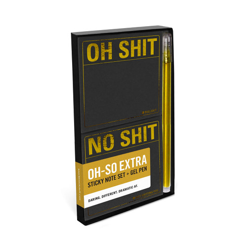 Knock Knock Oh Shit/No Shit Sticky Note Set, 2-Count Black Paper Sticky Note Pads with Metallic Gel Pen