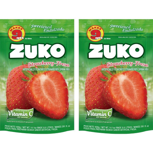 Zuko Strawberry Instant Powder Drink | Family Pack | No Sugar Needed | Vitamin C | 14.1 Ounce (Pack of 2)