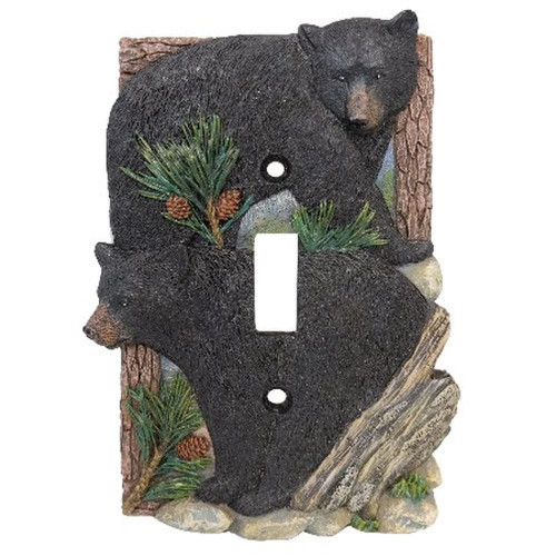 Nature-Themed Resin Single Switch Plate Cover (Black Bears & Pine)