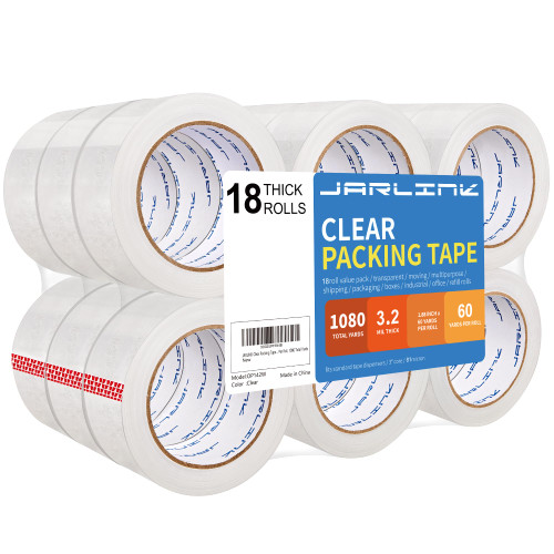 JARLINK Clear Packing Tape (18 Rolls), Heavy Duty Packaging Tape for Shipping Packaging Moving Sealing, 3.2mil Thick, 1.88 inches Wide, 60 Yards Per Roll, 1080 Total Yards