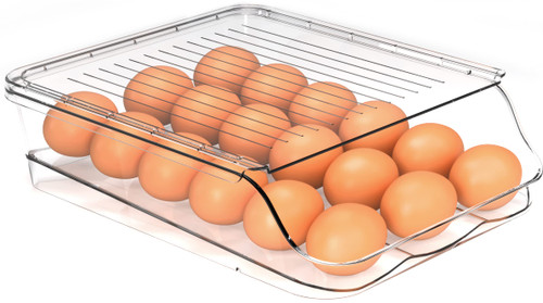 Utopia Kitchen Rolling Egg Container for Refrigerator with Lid - Stackable Plastic Egg Holder for Refrigerator - Clear Egg Tray for Refrigerator or Fridge Organizer