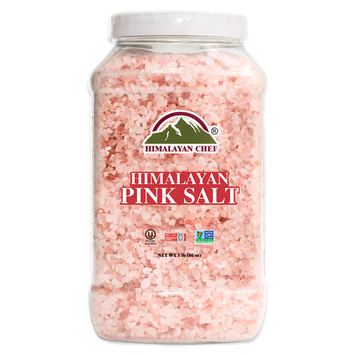 Himalayan Chef Pink Himalayan Salt Coarse Grain, Plastic Jar - 5 lbs. For Refill Grinders